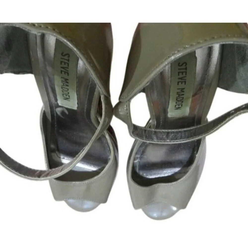 STEVE MADDEN Boho Patent Platform Ankle Strap Wedge Heels Peep Toe Sandals